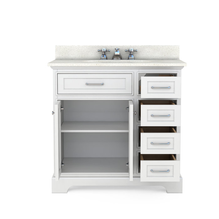 Red Barrel Studio® Ventura 36" Solid Wood Bathroom Vanity with Durable Quartz Top, Single Basin